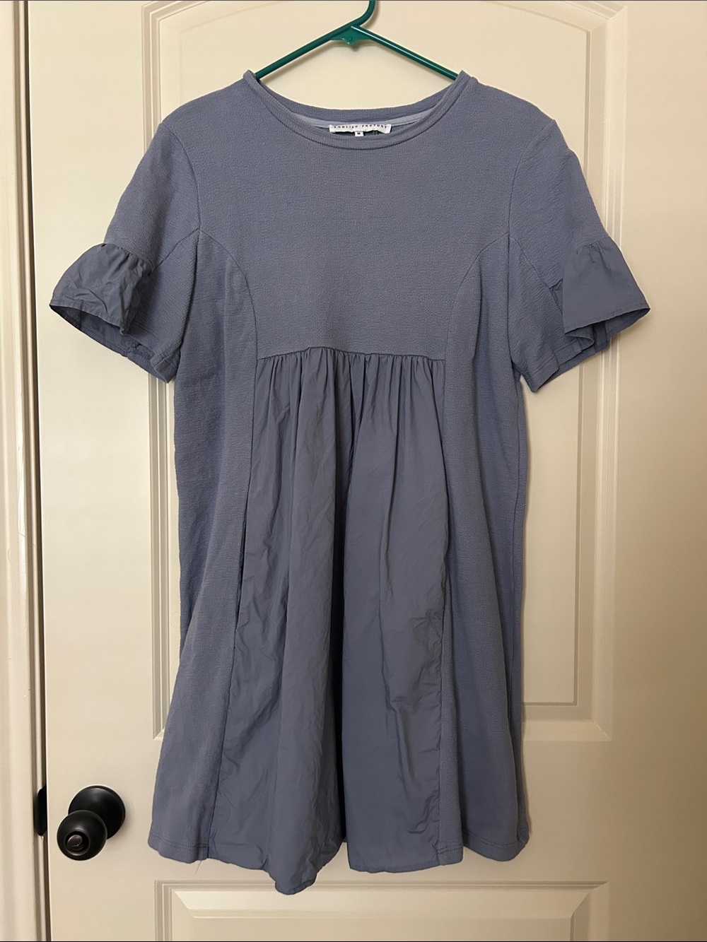 English Factory Dusty Blue Ruffle Sleeve Babydoll Mini Dress